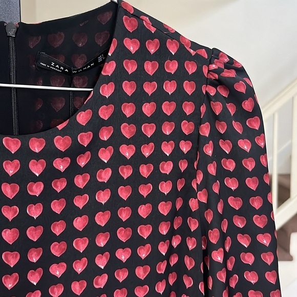 ZARA Heart Print Babydoll Mini Dress NWT Size Large - Picture 3 of 15